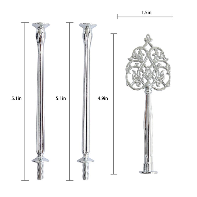 Happy Will 3 Tier 14" Heavy Metal Cake Stand Holder Fruit Plate Stand Fitting Hardware Rod with Stylus (Silver Scepter) - Image 2